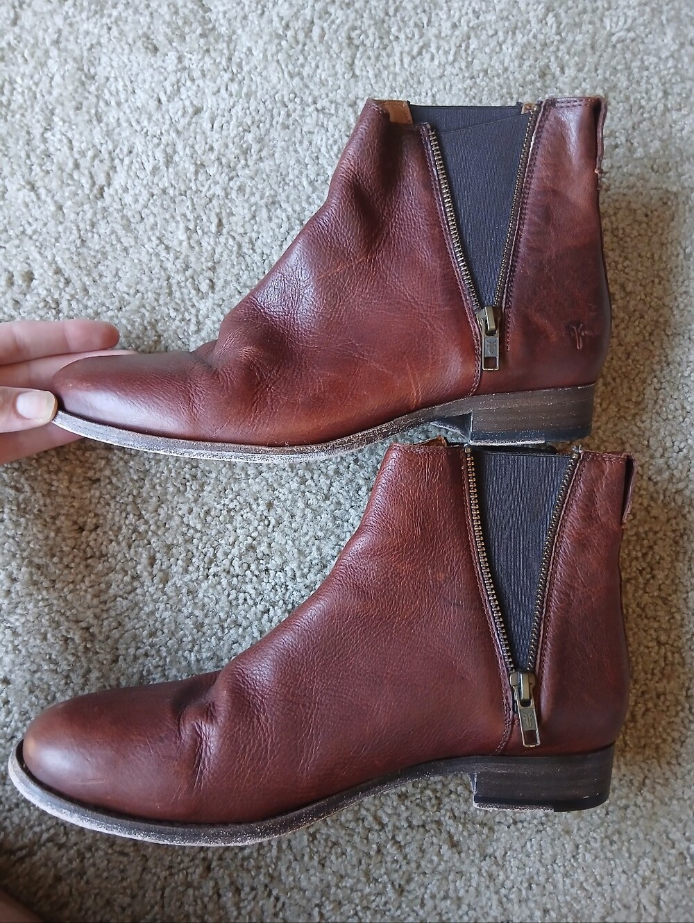 Frye Brown Leather Zip Ankle Boots - Picture 4 of 10